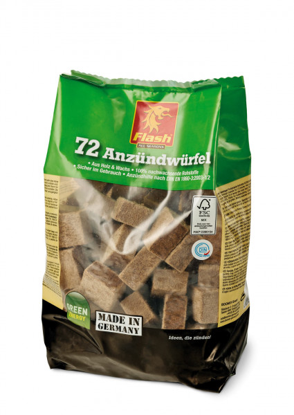 Flash Kaminanzünder Holz Wachs, 72 Würfel