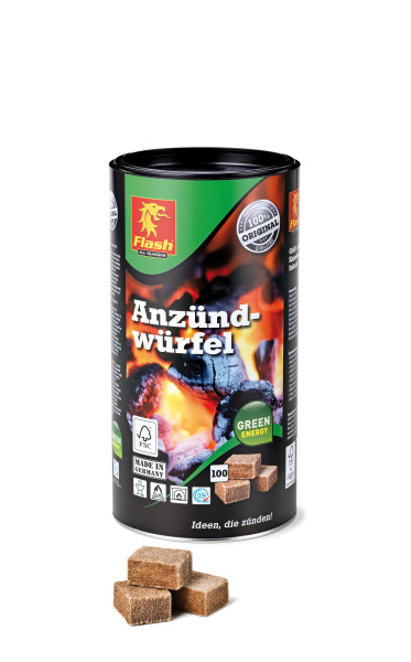 Flash Kaminanzünder Holz Wachs, Dose 100 Würfel