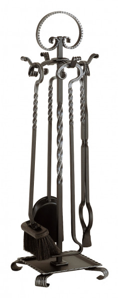 Heibi Kaminbesteck aus Schmiedeeisen, 4- teilig, schwarz antik