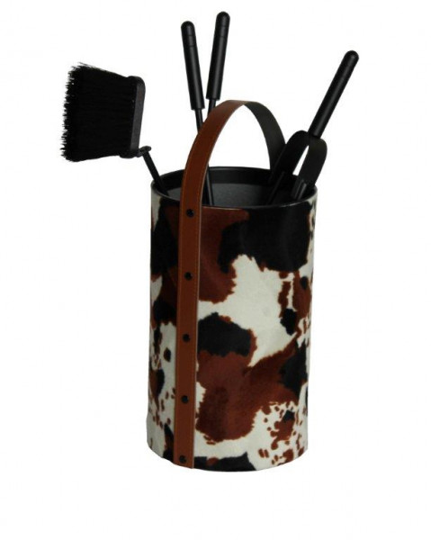 Lienbacher Kaminbesteck "Tarnoptik" mit Edelstahlgriffen rund, Leder