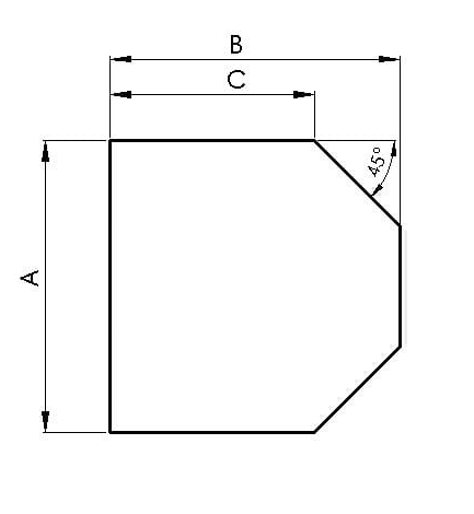 Glasbodenplatte Sechseck 1000 x 1200 mm mit Facette