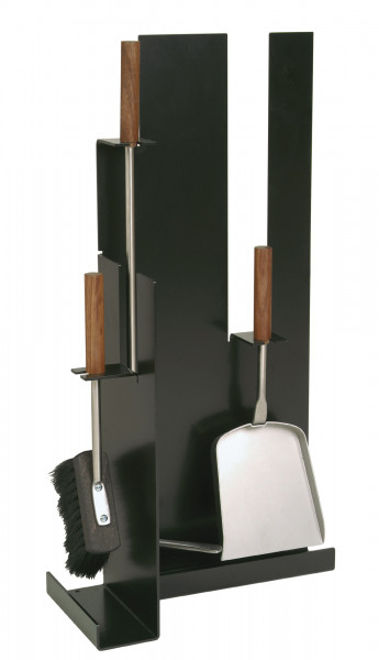 Lienbacher Kaminbesteck Edelstahl 3- teilig, schwarz beschichtet, Nussholzgriffe